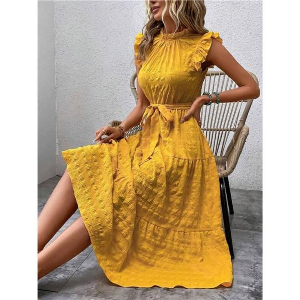 Tied Ruffled Cap Sleeve Midi Dress - Picture 3 of 16